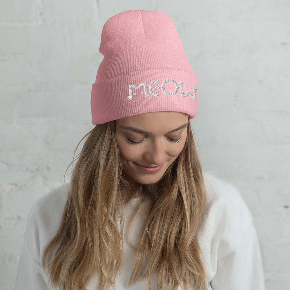 Embroidered "MEOW" Cuffed Beanie