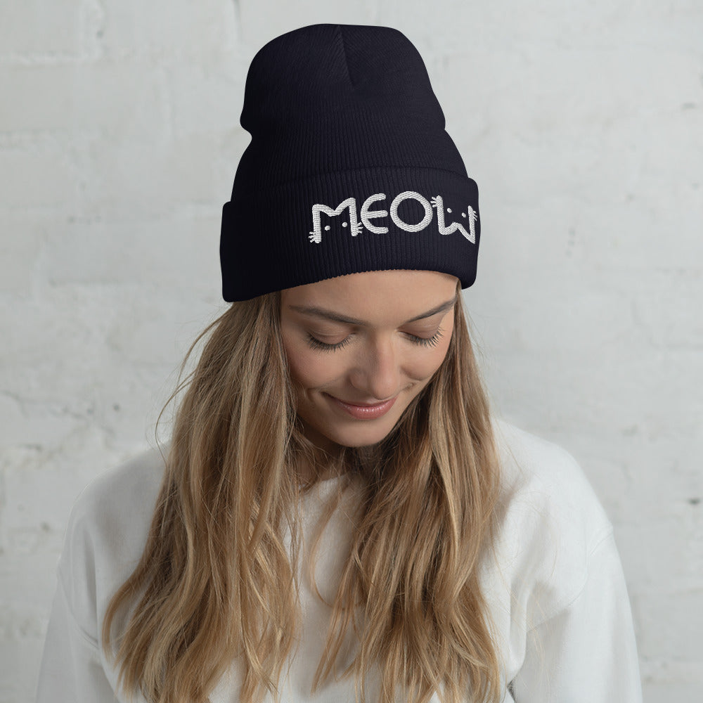 Embroidered "MEOW" Cuffed Beanie