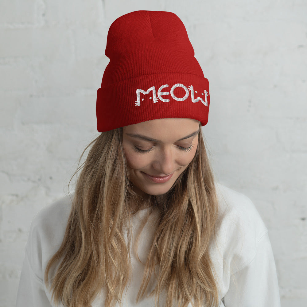 Embroidered "MEOW" Cuffed Beanie