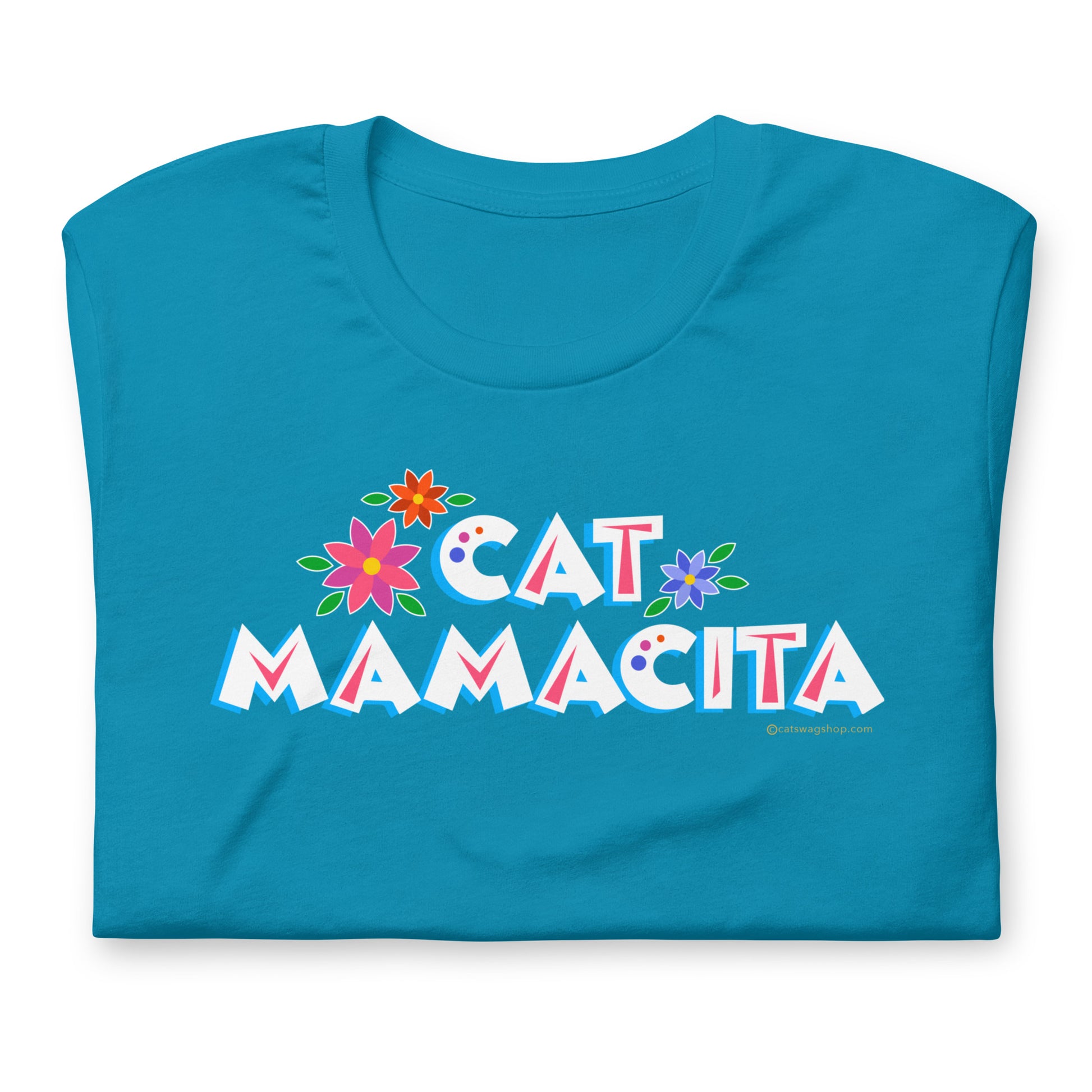 Cat Mamacita cat themed graphic tee, Aqua