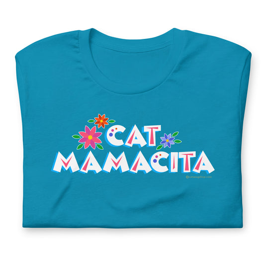 Cat Mamacita cat themed graphic tee, Aqua