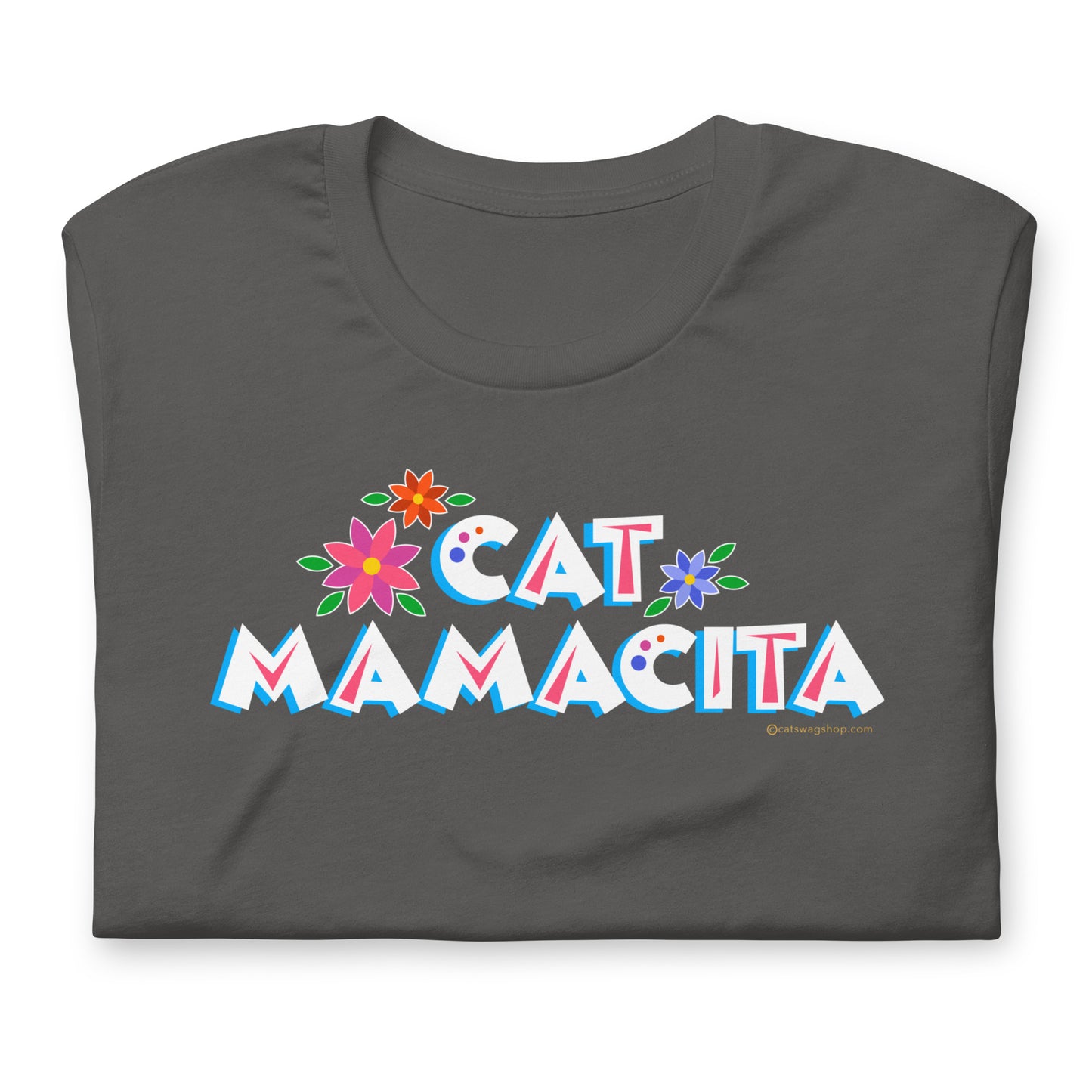 Cat Mamacita cat themed graphic tee, steel gray