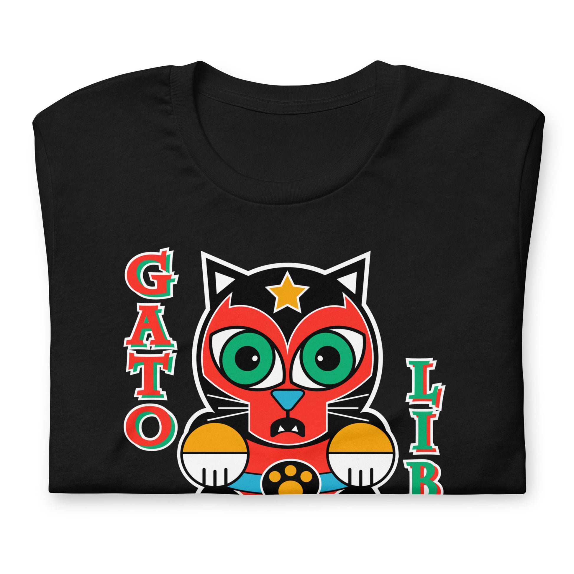 Gato Libre T-shirt with Graphic Cat Luchador Fighter - BlackTee